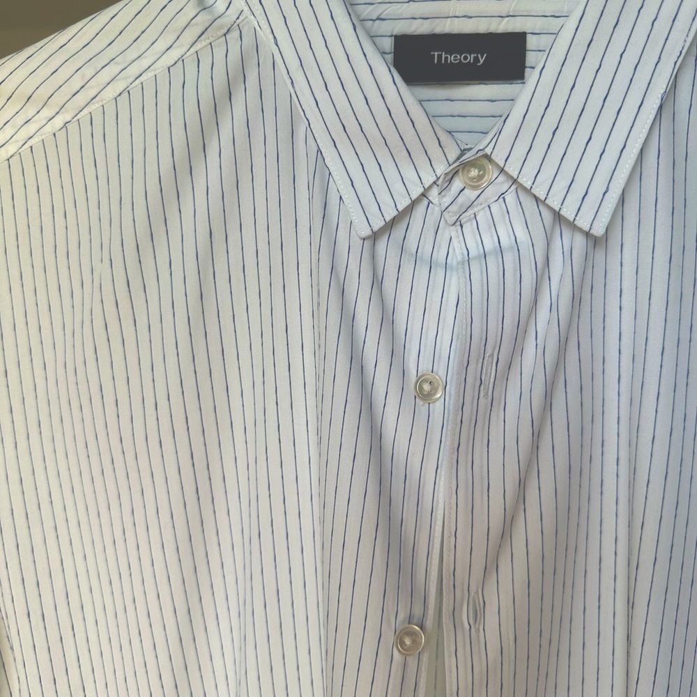 Theory Short Sleeve Button Down white and blue